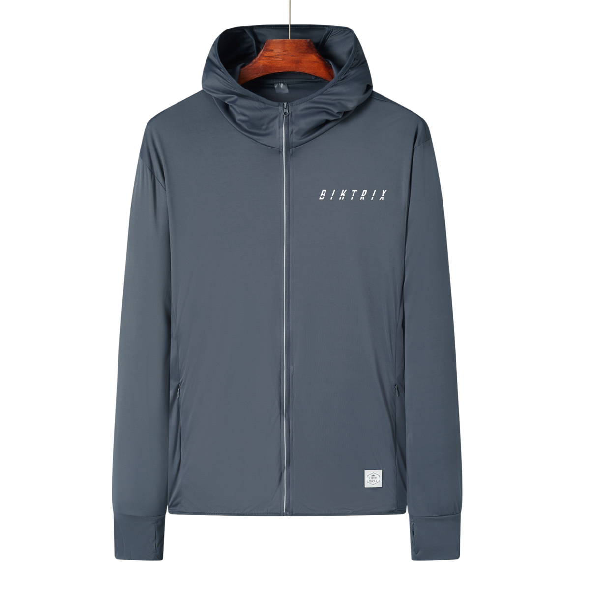Gray hoodie with 'BINTRIX' branding on a white background