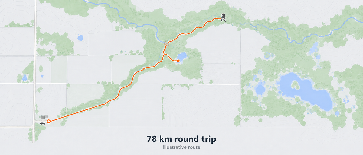 Logged range test route with the trailer loaded